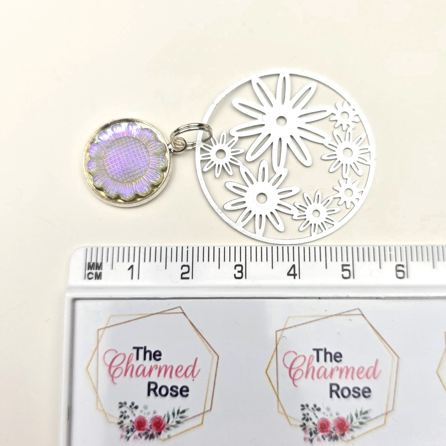 Large floral Circle Charm Dangly