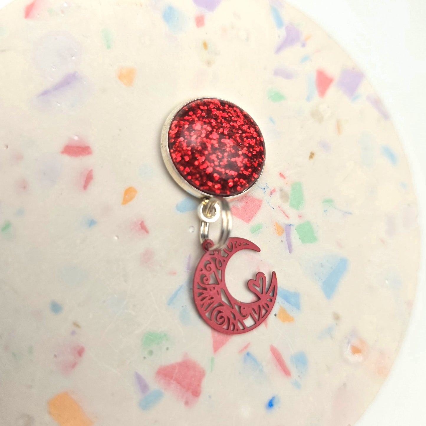 Discontinued Glittery Red Top and Red Moon Charm Dangly