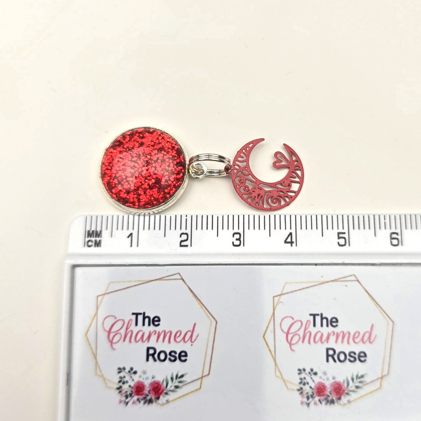 Discontinued Glittery Red Top and Red Moon Charm Dangly