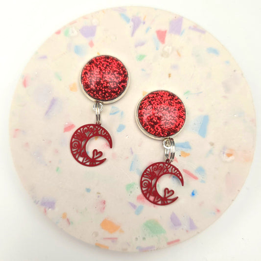 Discontinued Glittery Red Top and Red Moon Charm Dangly