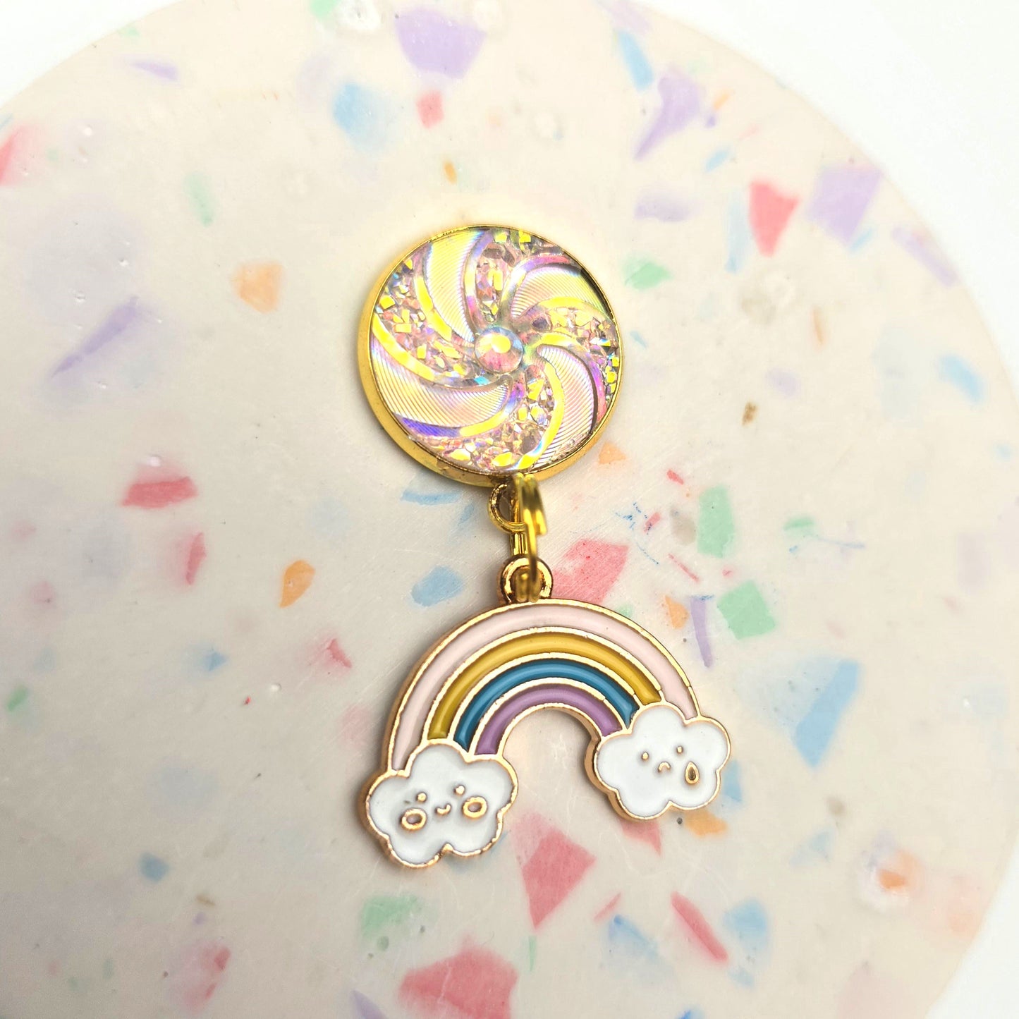 Pink Top Happy/Sad Rainbow Charm Dangly