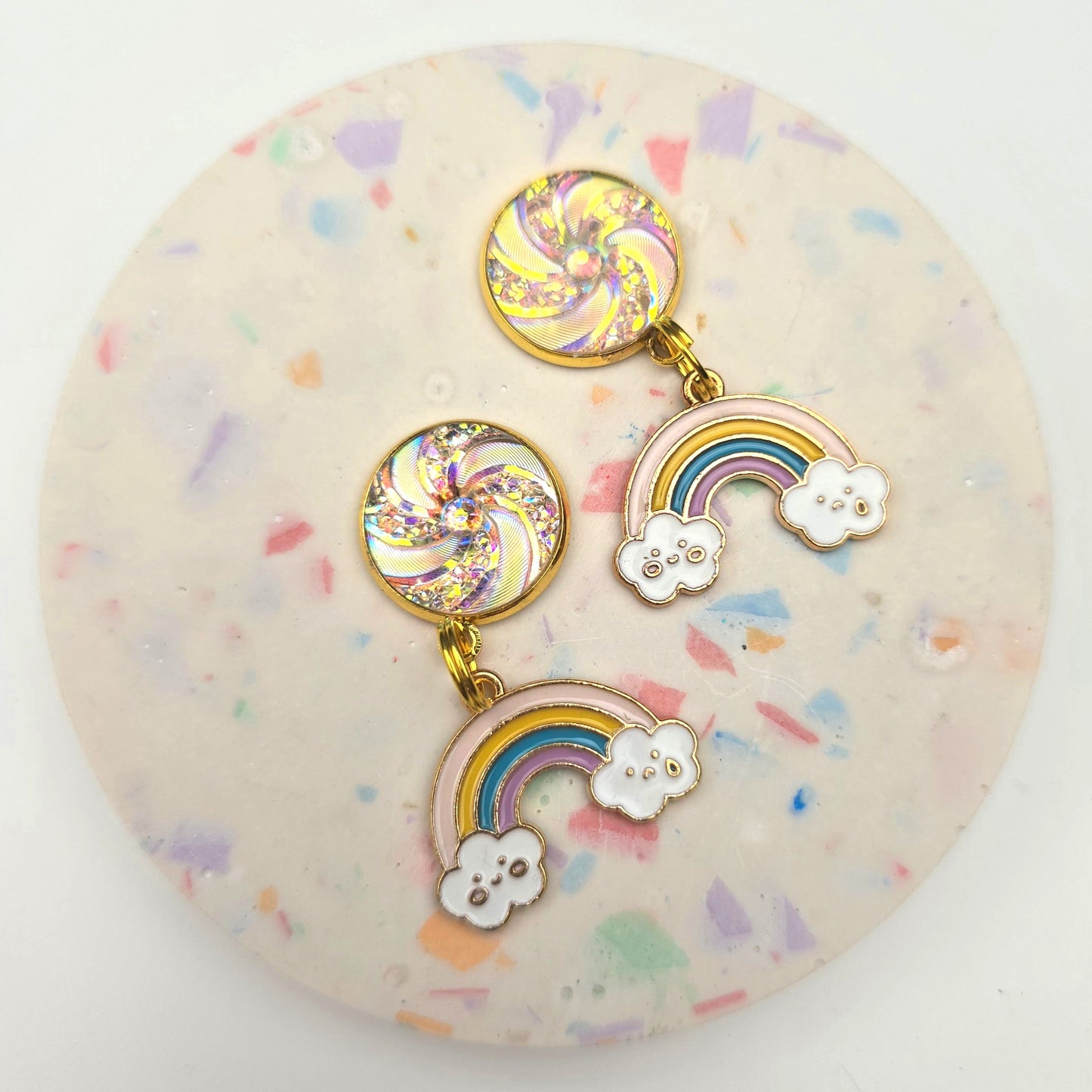 Pink Top Happy/Sad Rainbow Charm Dangly