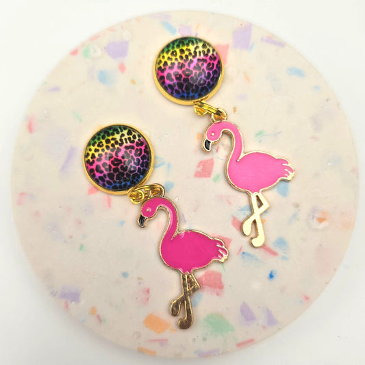 Bold animal Print top with large flamingo Charm Dangly