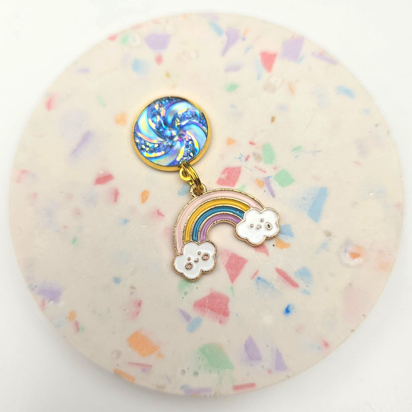 Blue Top Happy/Sad Rainbow Charm Dangly