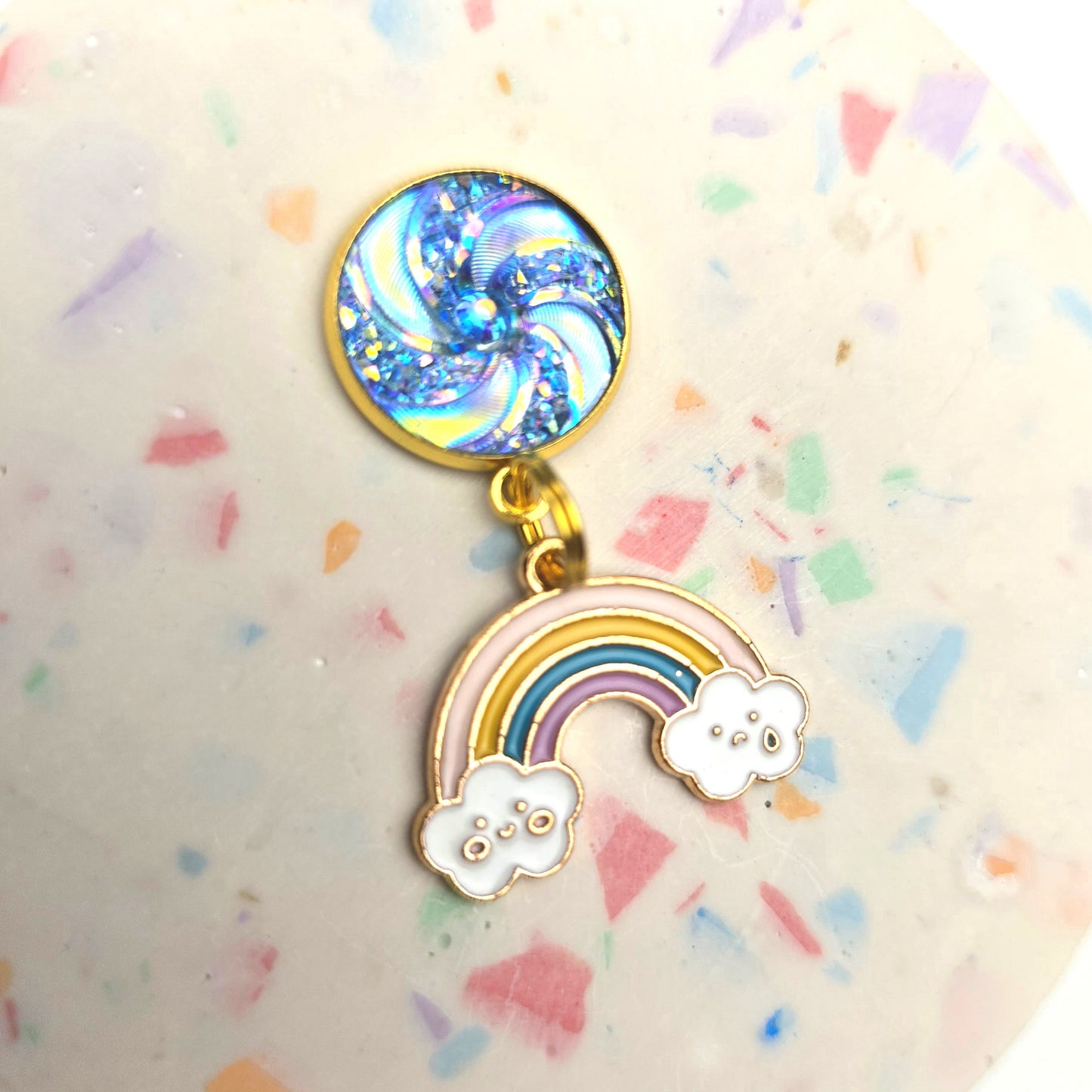 Blue Top Happy/Sad Rainbow Charm Dangly