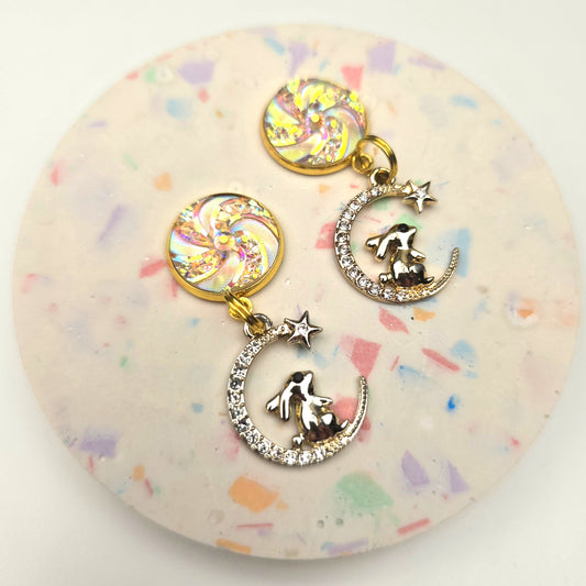 Discontinued Pale Pink top with Gold Bunny Moon Charm Dangly
