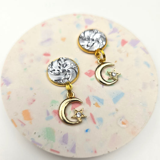 Discontinued Silver top golden moon and star Charm Dangly