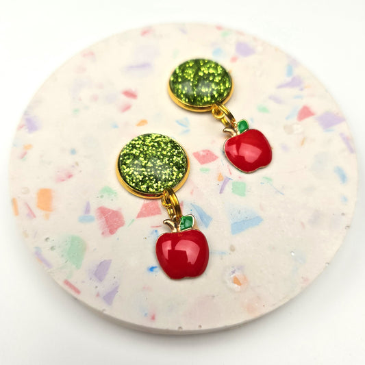Glittery Green with a Red apple Charm Dangly