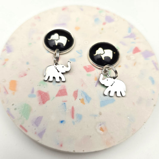 Black top little elephant Charm Dangly