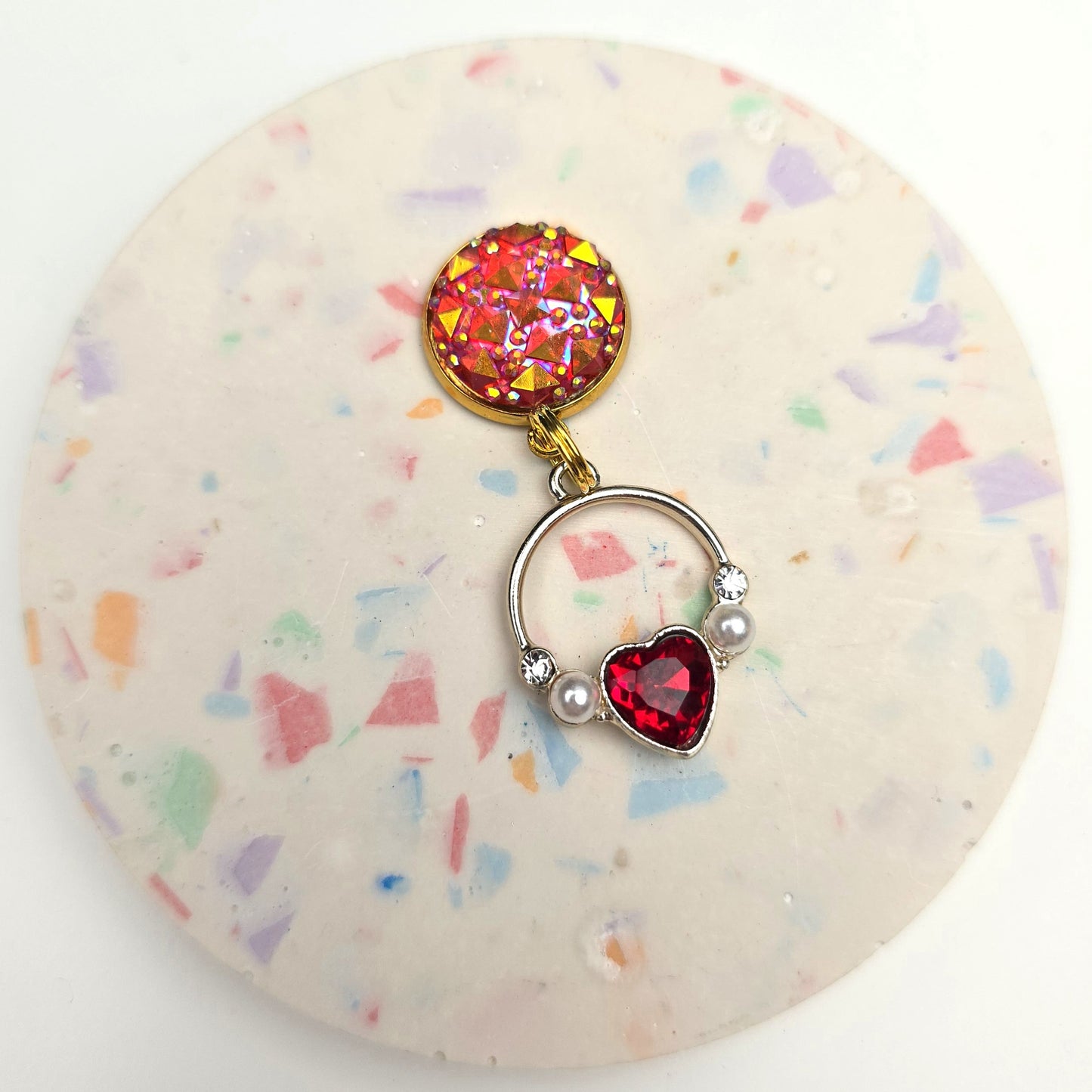 Red heart ring Charm Dangly