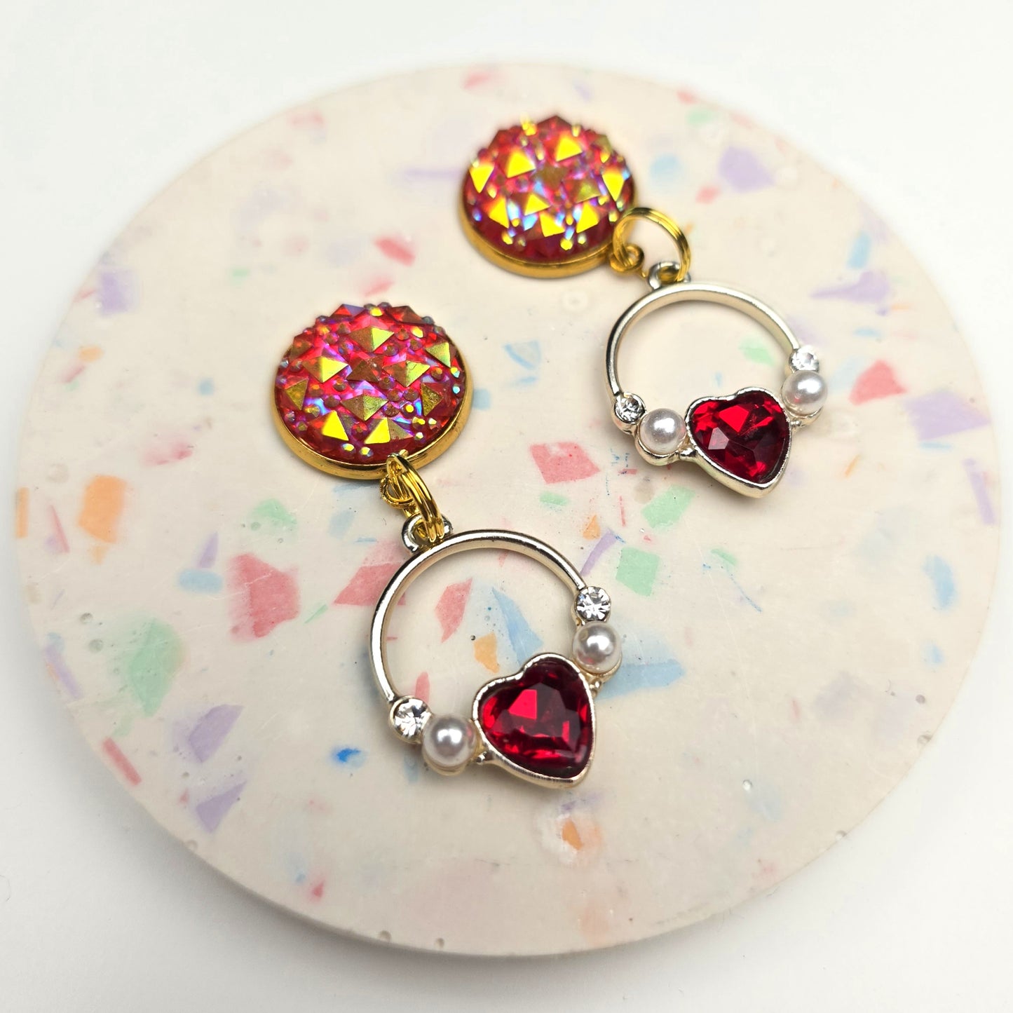 Red heart ring Charm Dangly