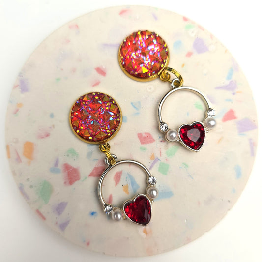 Red heart ring Charm Dangly