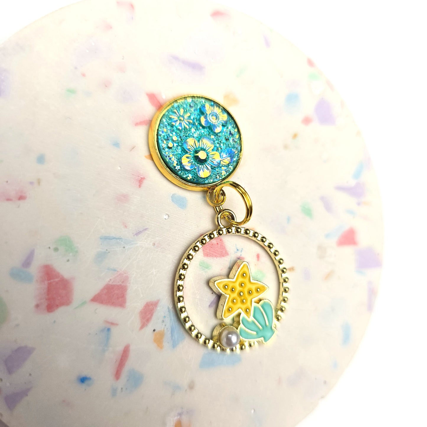 Circle seashell starfish and pearl Charm Dangly