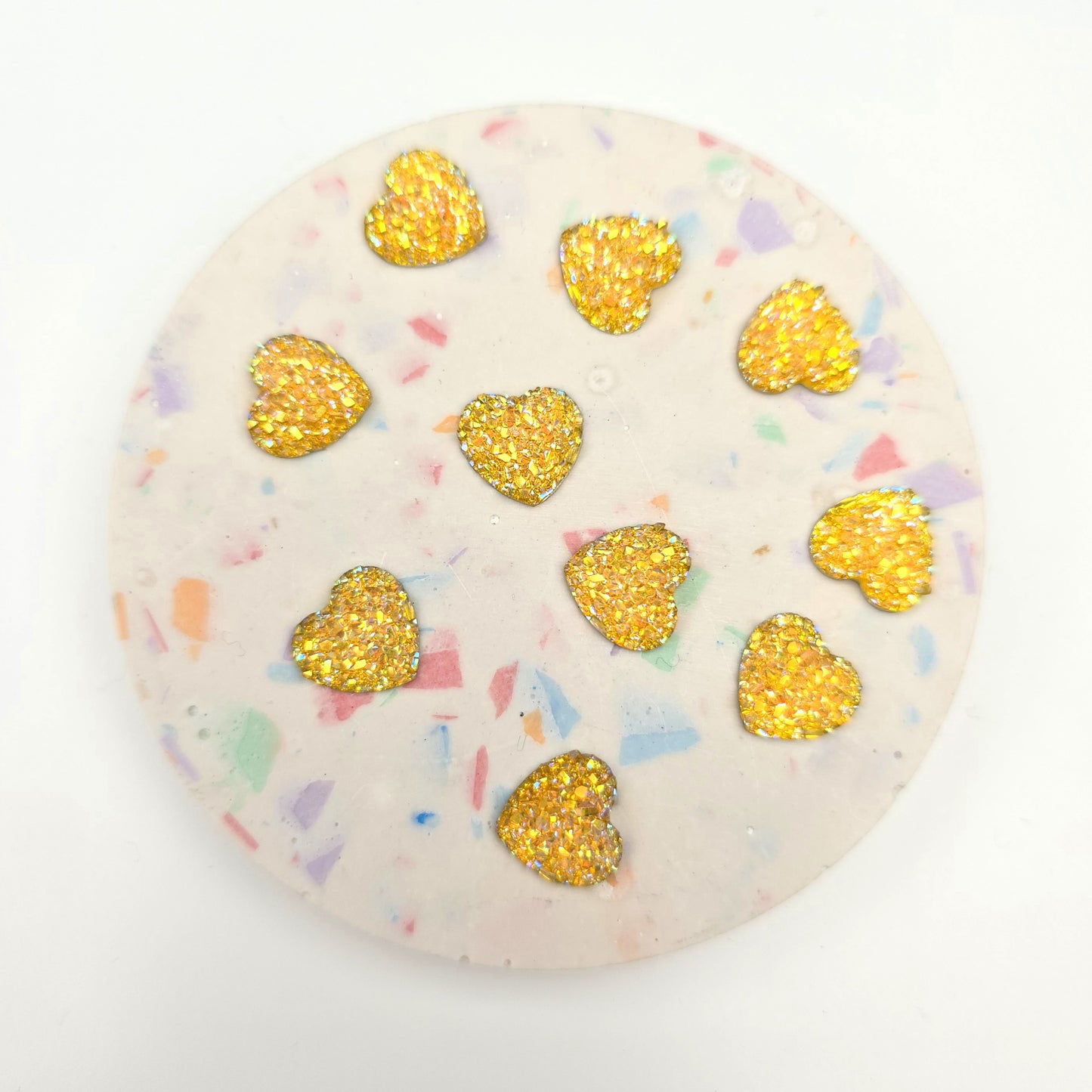 Flat Back Embellishment - Mini Glitter Hearts - Yellow