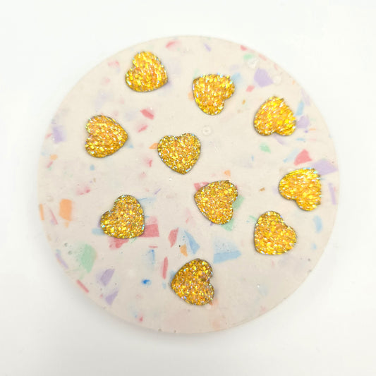 Flat Back Embellishment - Mini Glitter Hearts - Yellow