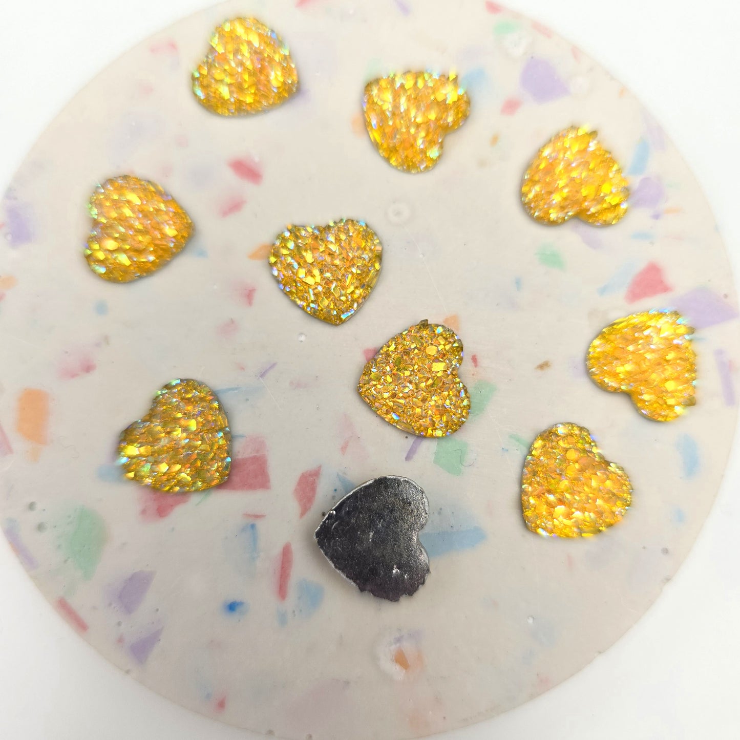 Flat Back Embellishment - Mini Glitter Hearts - Yellow