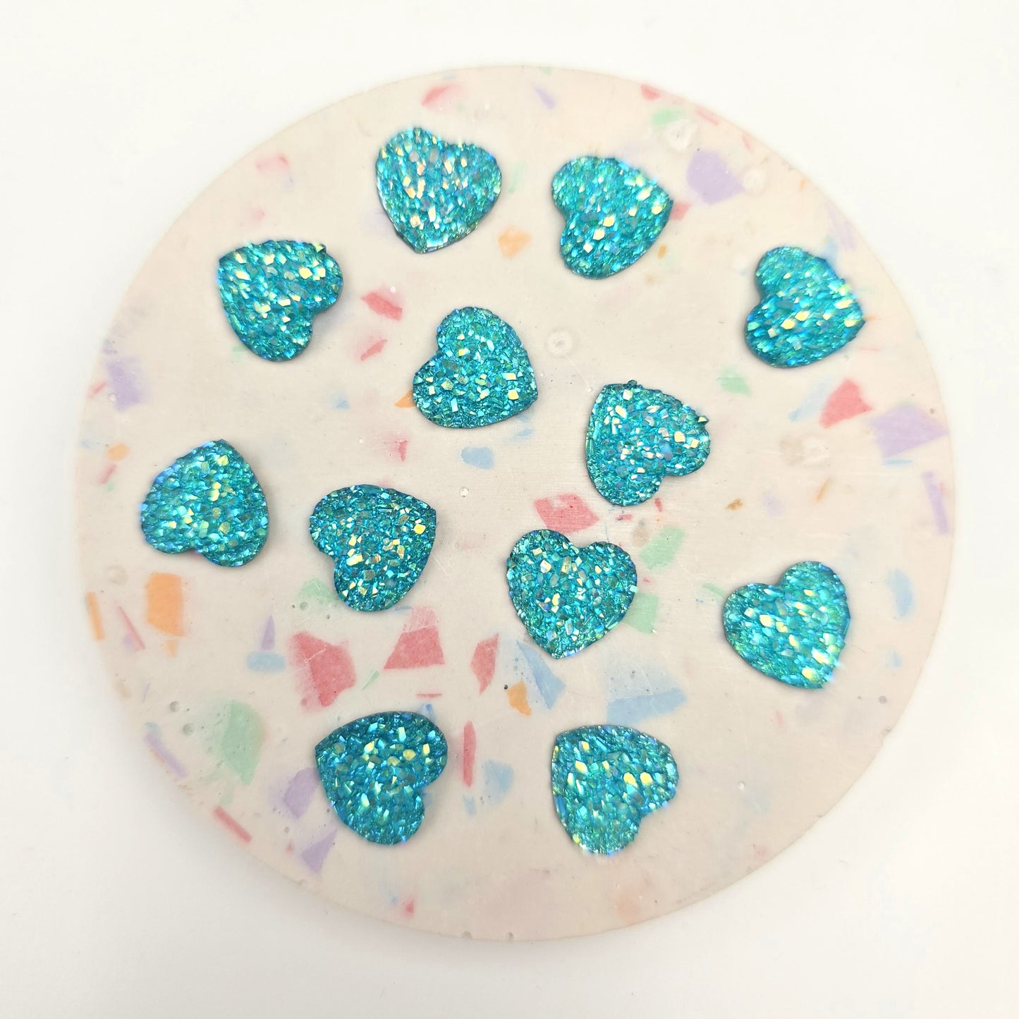 Flat Back Embellishment - Mini Glitter Hearts - Turquoise Blue