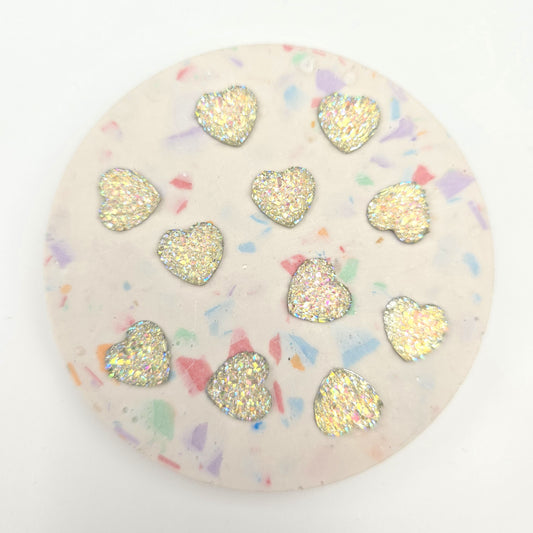 Flat Back Embellishment - Mini Glitter Hearts - White