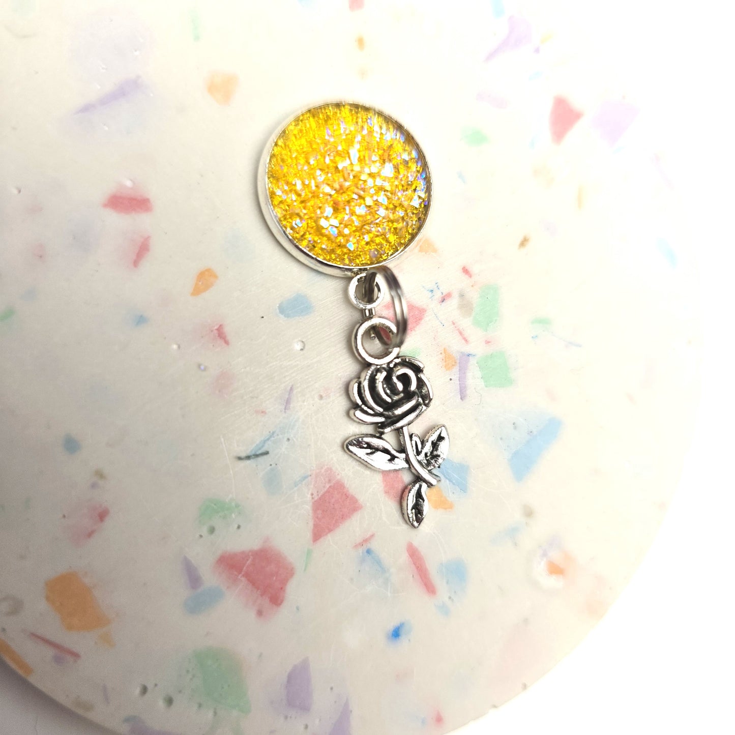 Yellow Rose Flower Charm Dangly