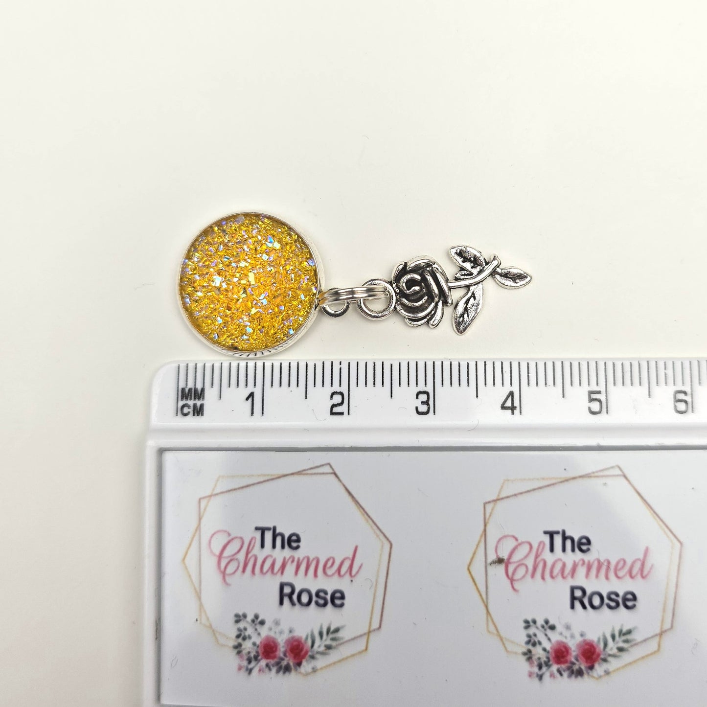 Yellow Rose Flower Charm Dangly