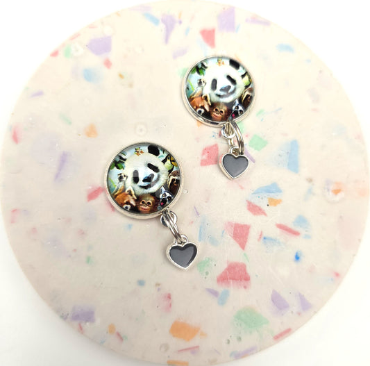 Panda Zoo animal & Heart charm dangly