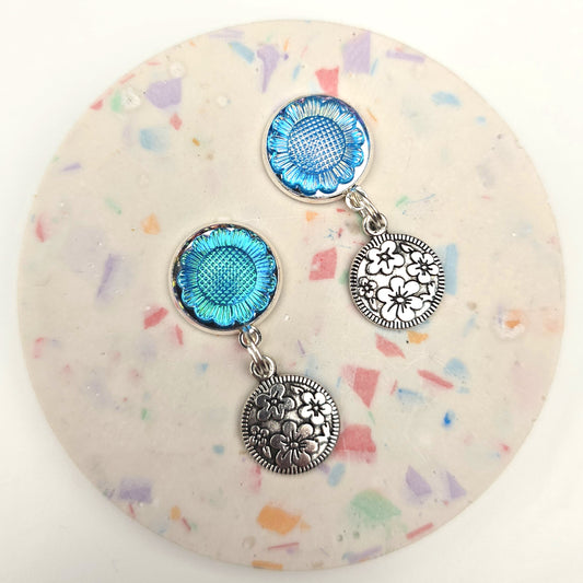Blue Floral circle charm dangly