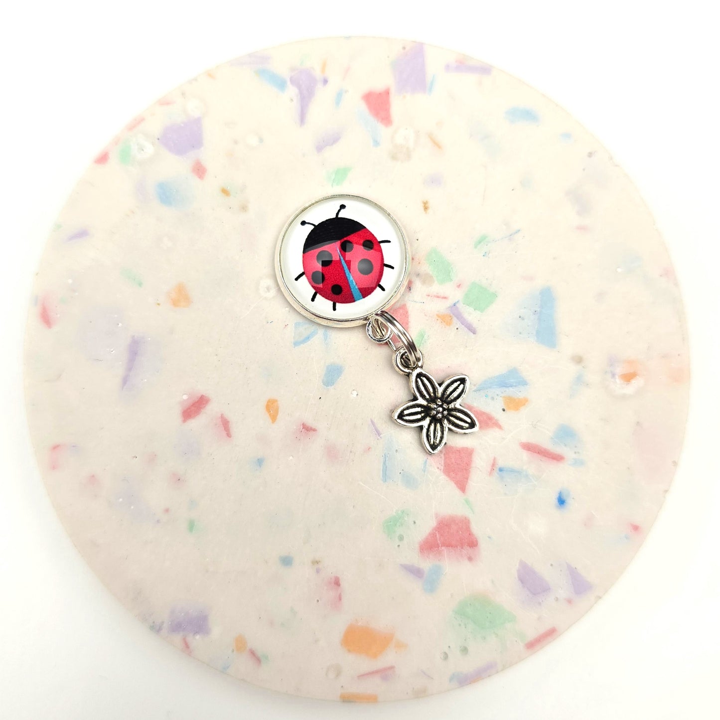 Ladybird & flower charm dangly