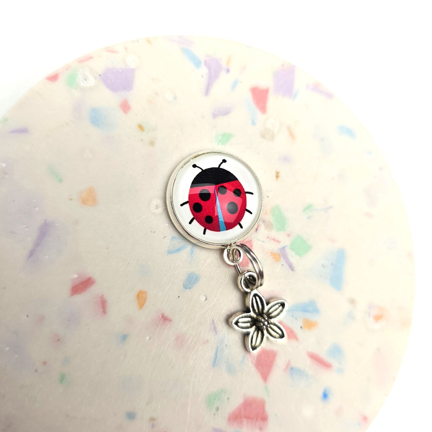 Ladybird & flower charm dangly