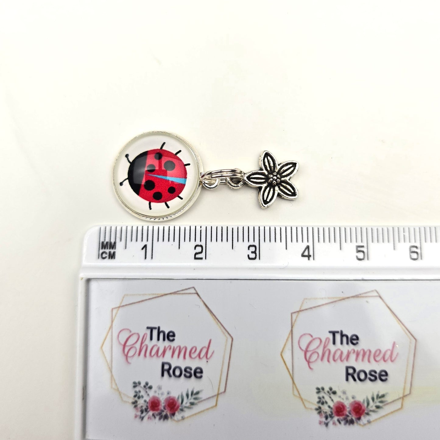 Ladybird & flower charm dangly