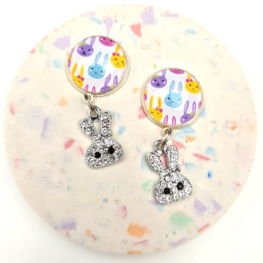Colourful rabbits & Large Bling Bunny head charm dangly