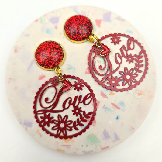 Red Big Love Circle double Charm Dangly