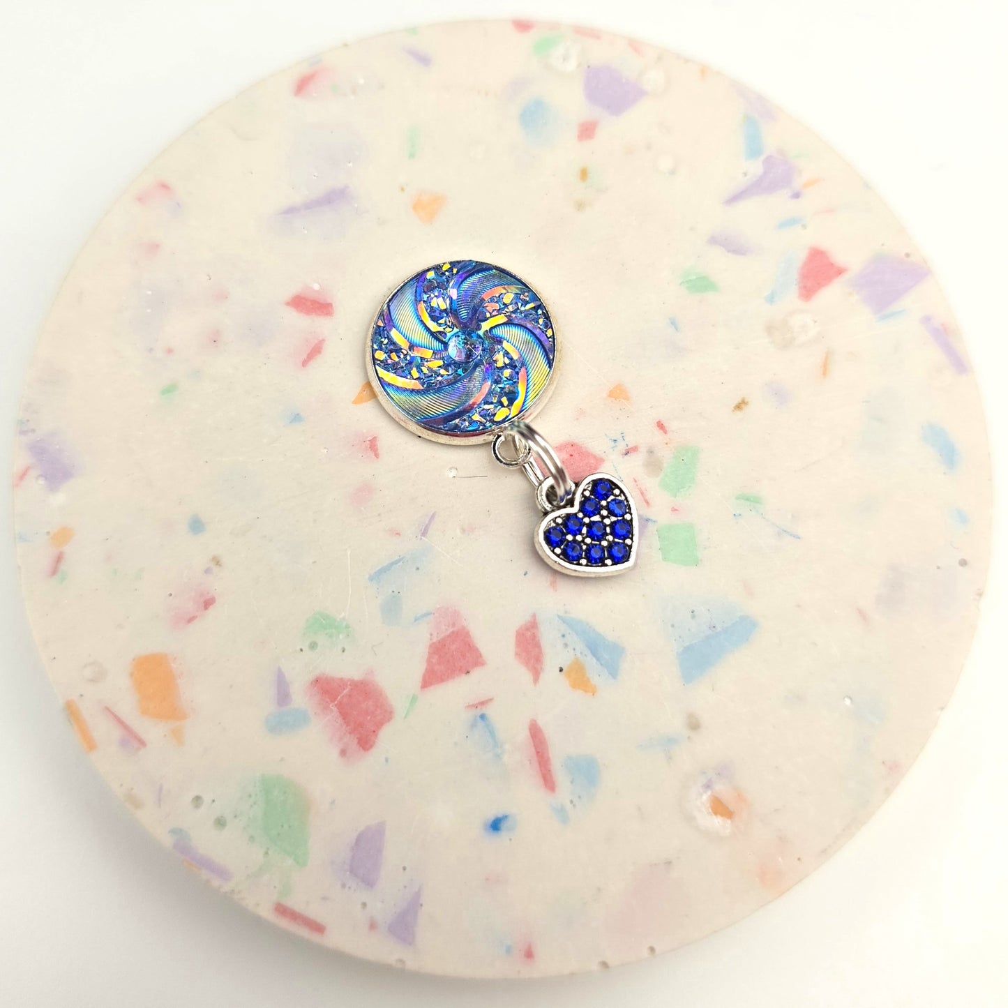 Blue Bling Heart Charm Dangly