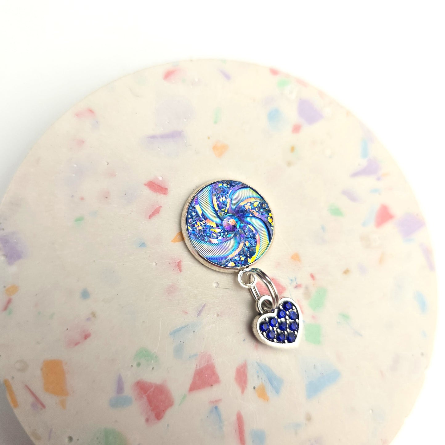 Blue Bling Heart Charm Dangly