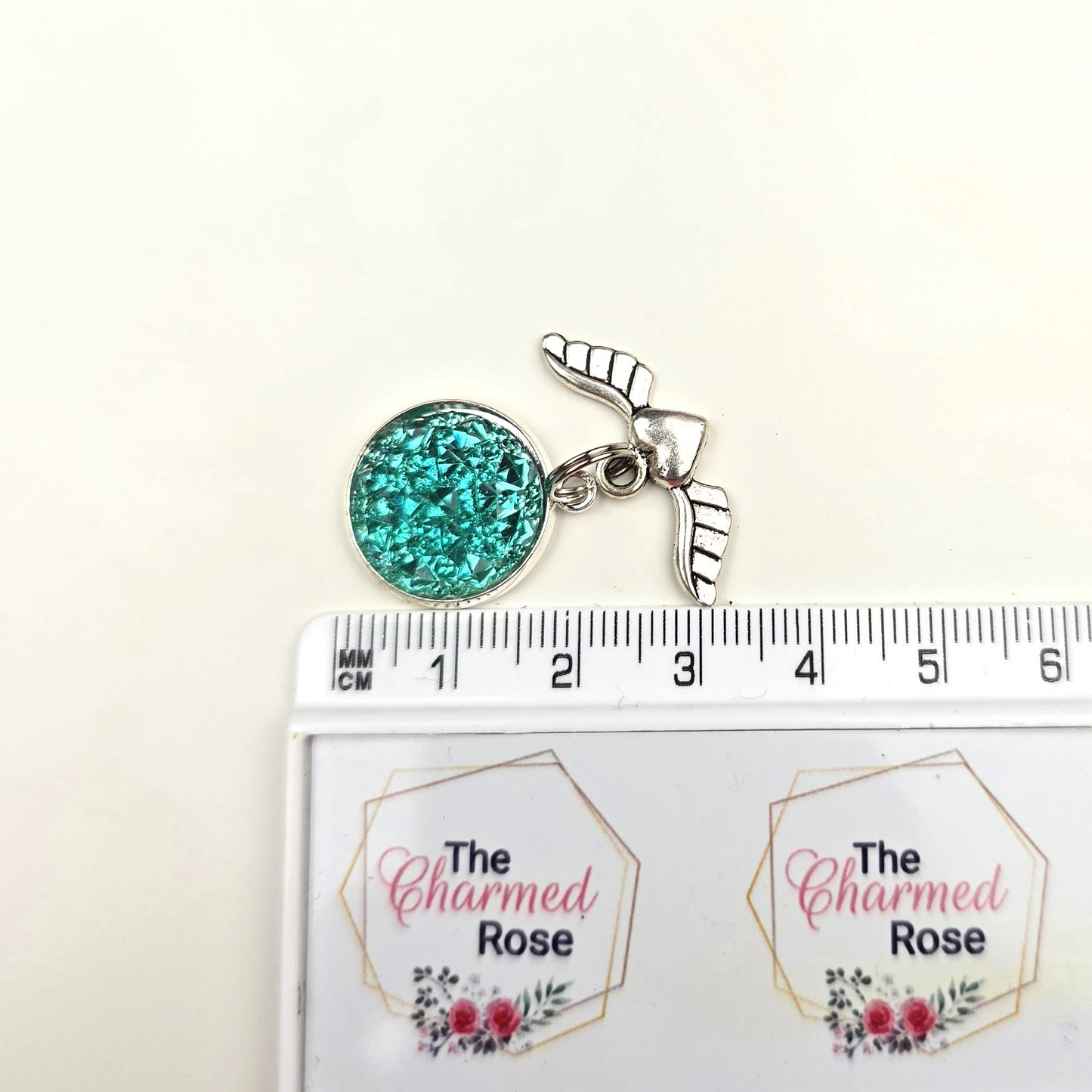 Green Top Winged Heart Charm Dangly