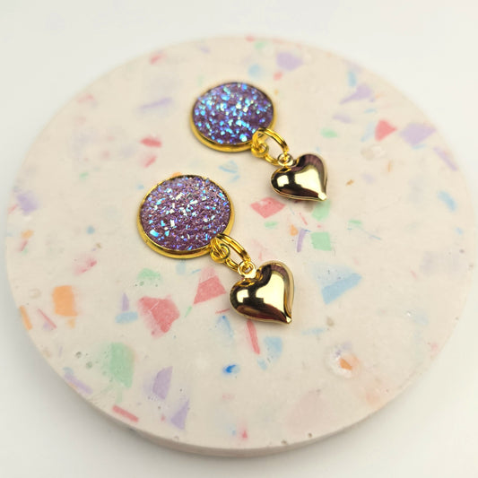 Purple top Gold Heart Charm Dangly