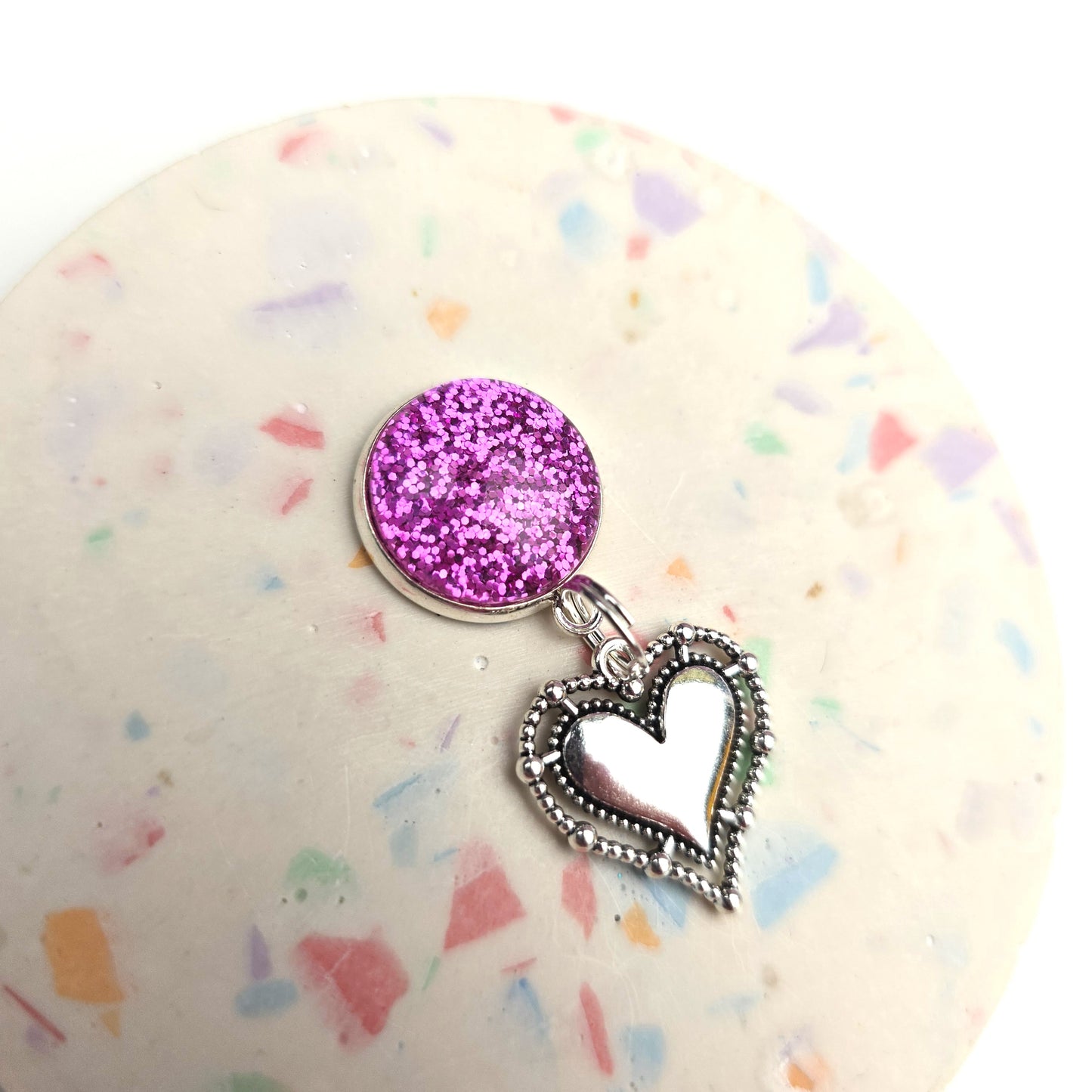 Bright Pink with Heart Charm Dangly