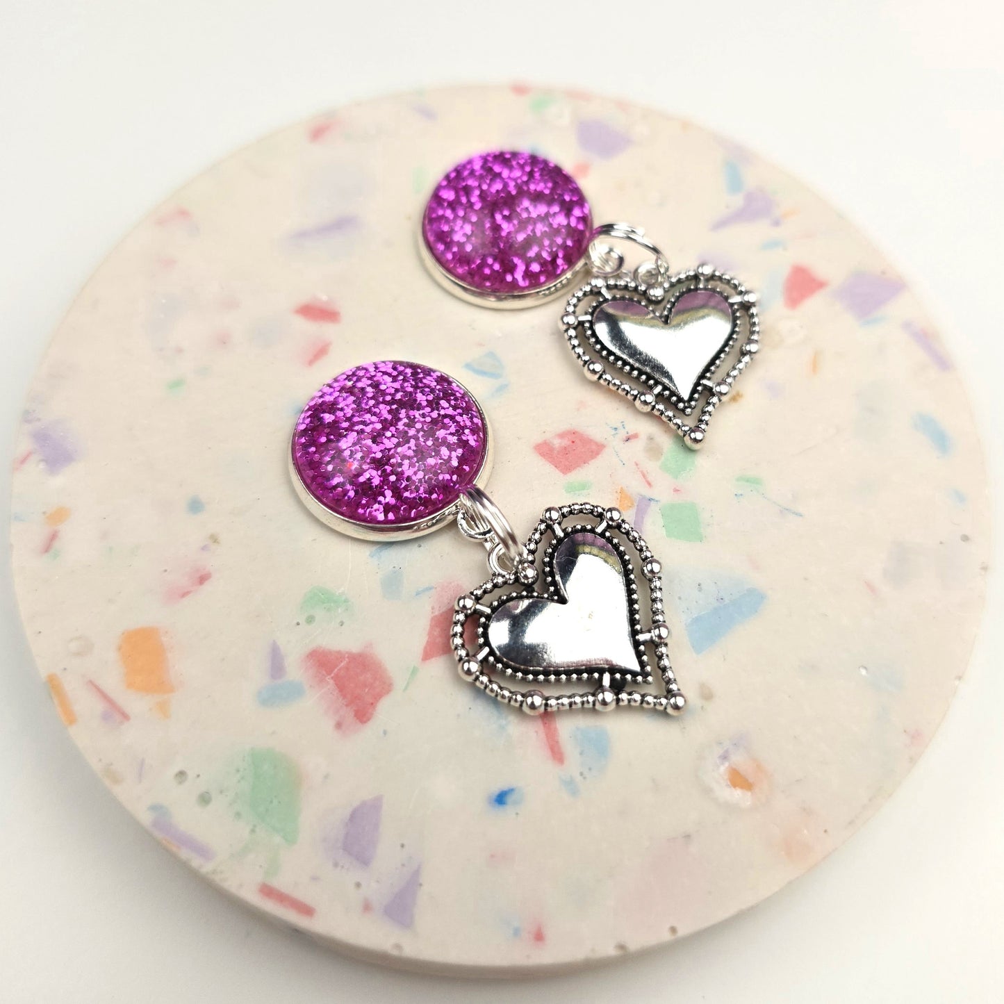 Bright Pink with Heart Charm Dangly