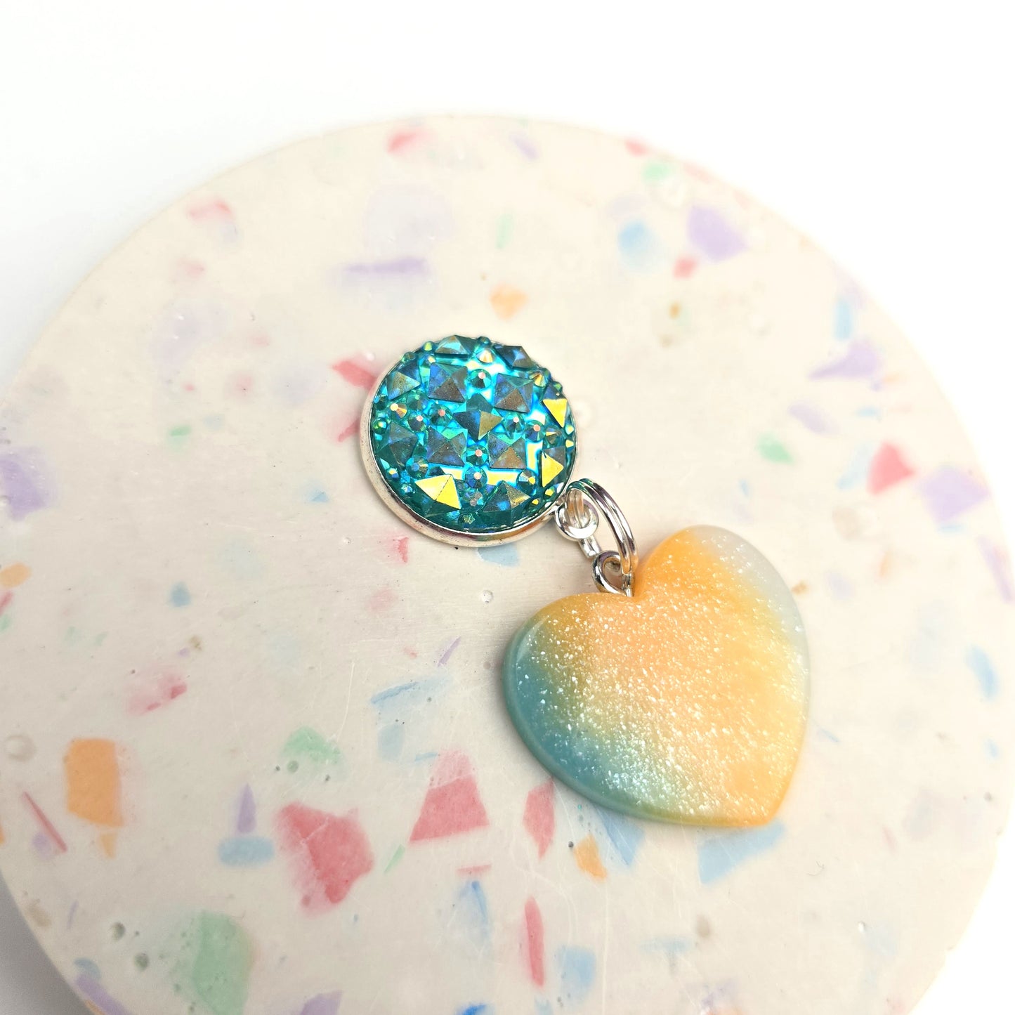 Turquoise and yellow resin Heart Charm Dangly