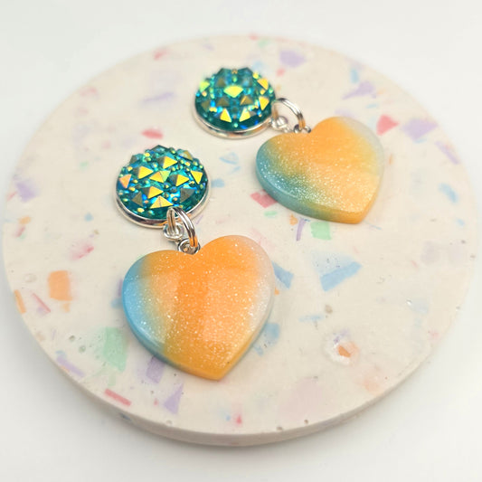 Turquoise and yellow resin Heart Charm Dangly