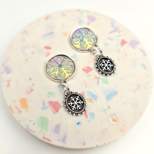 Discontinued White Snowflake and oval Charm Dangly