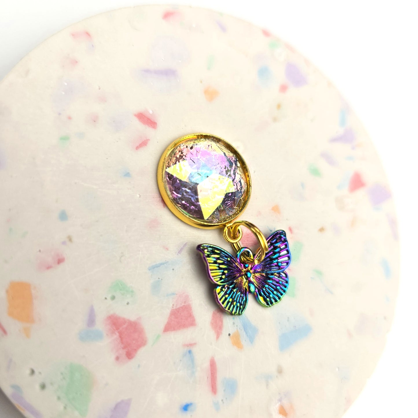 Oil slick ( Rainbow Metal) Butterfly Charm Dangly