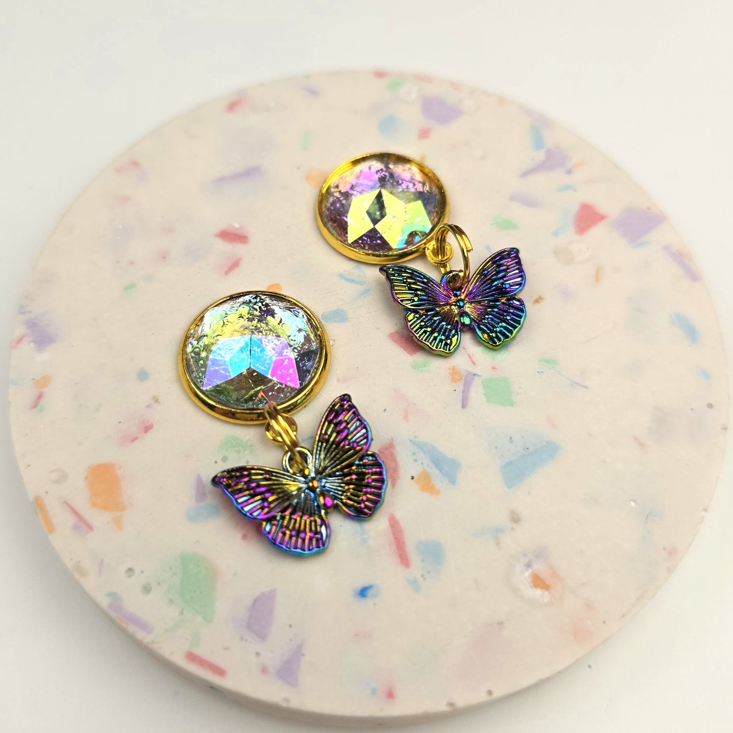 Oil slick ( Rainbow Metal) Butterfly Charm Dangly