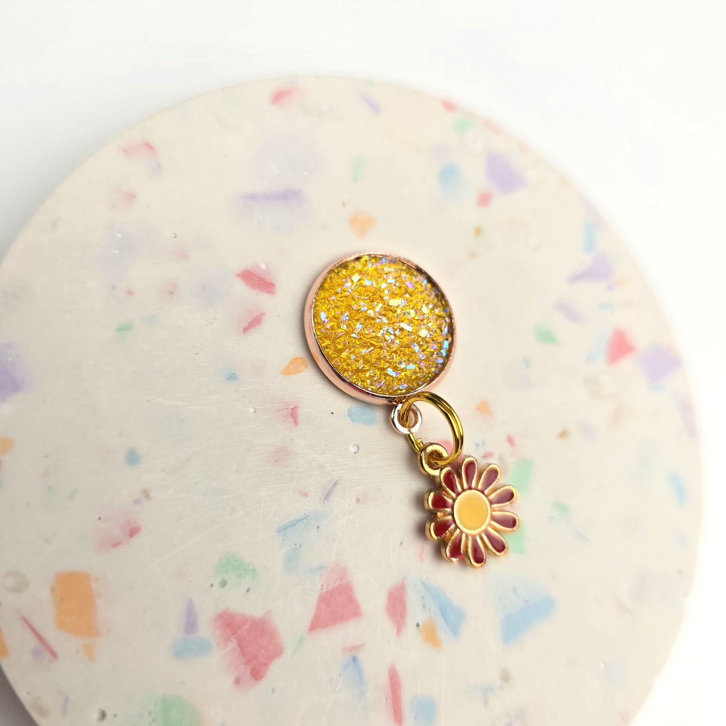 Orange Glitter with red daisy Charm Dangly