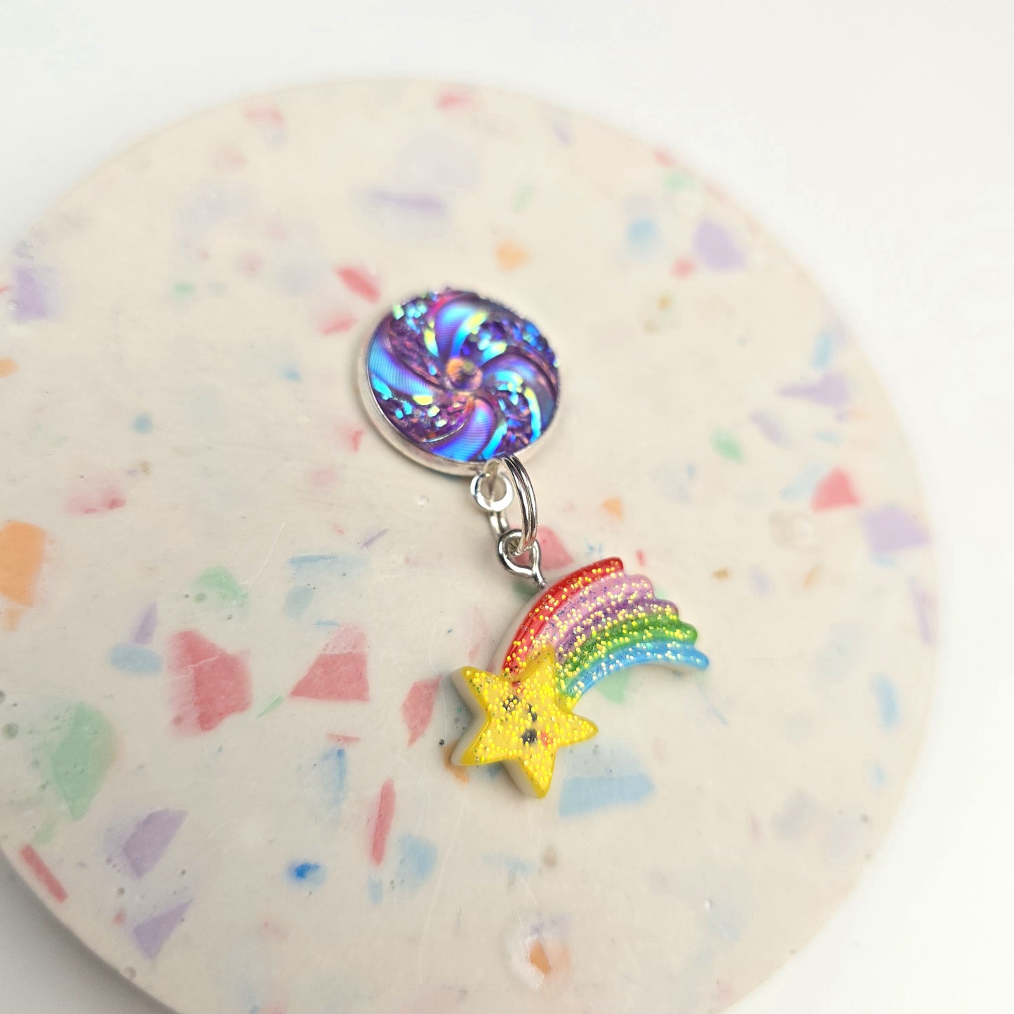 Purple swirl with shooting star rainbow Charm Dangly