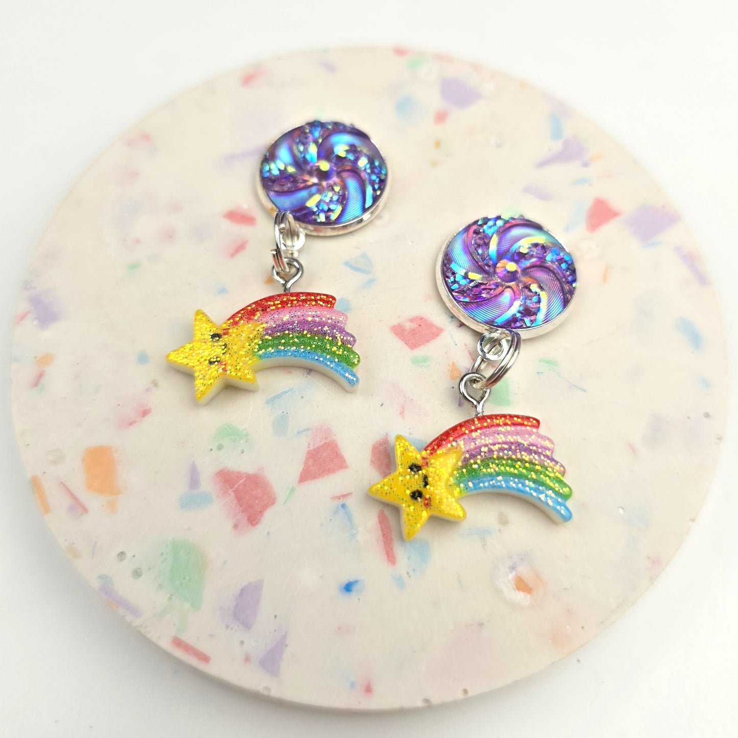 Purple swirl with shooting star rainbow Charm Dangly