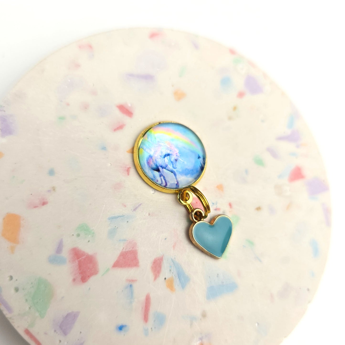 Magical Unicorn with Blue Heart Charm Dangly