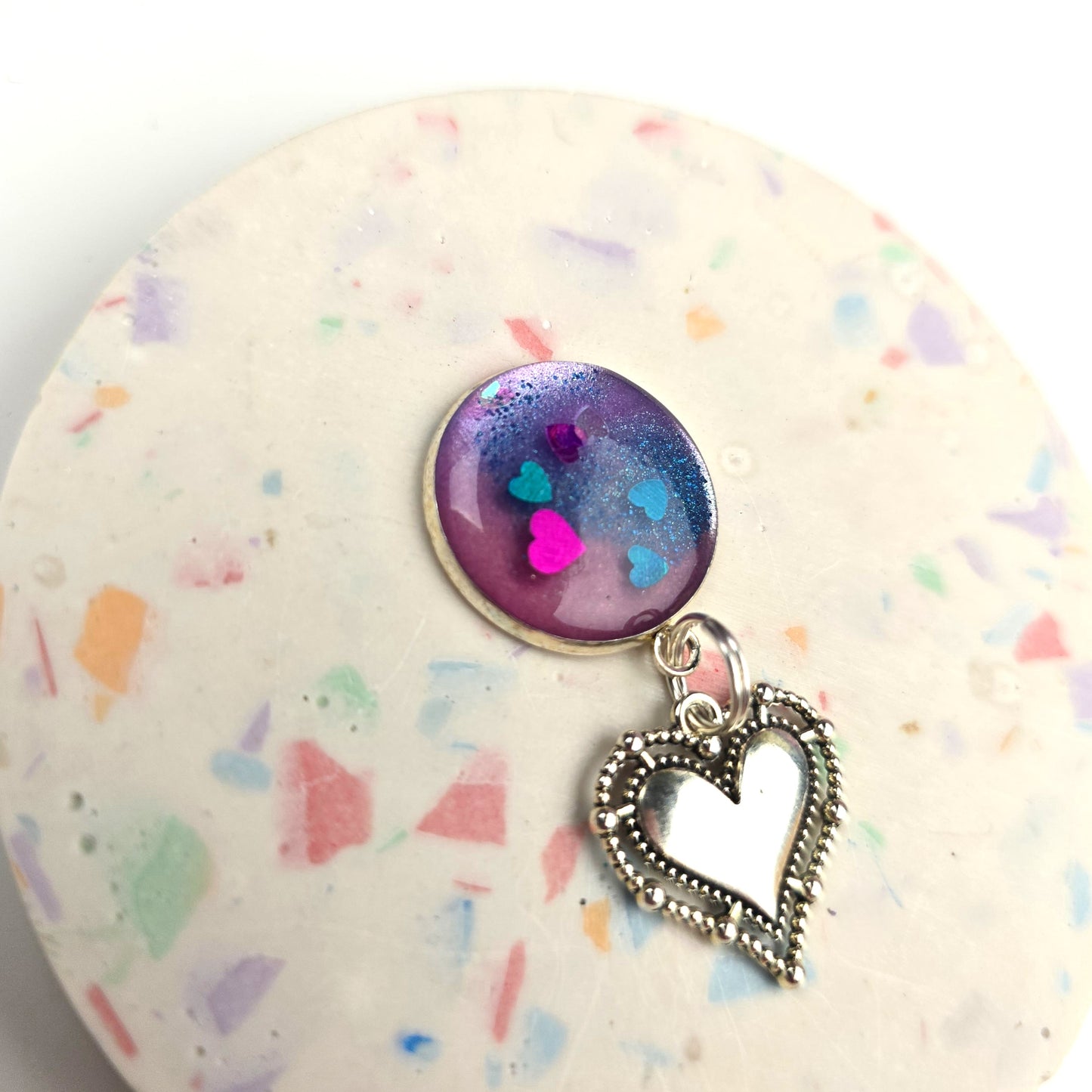 Resin Colourful Valentine Heart Dangly