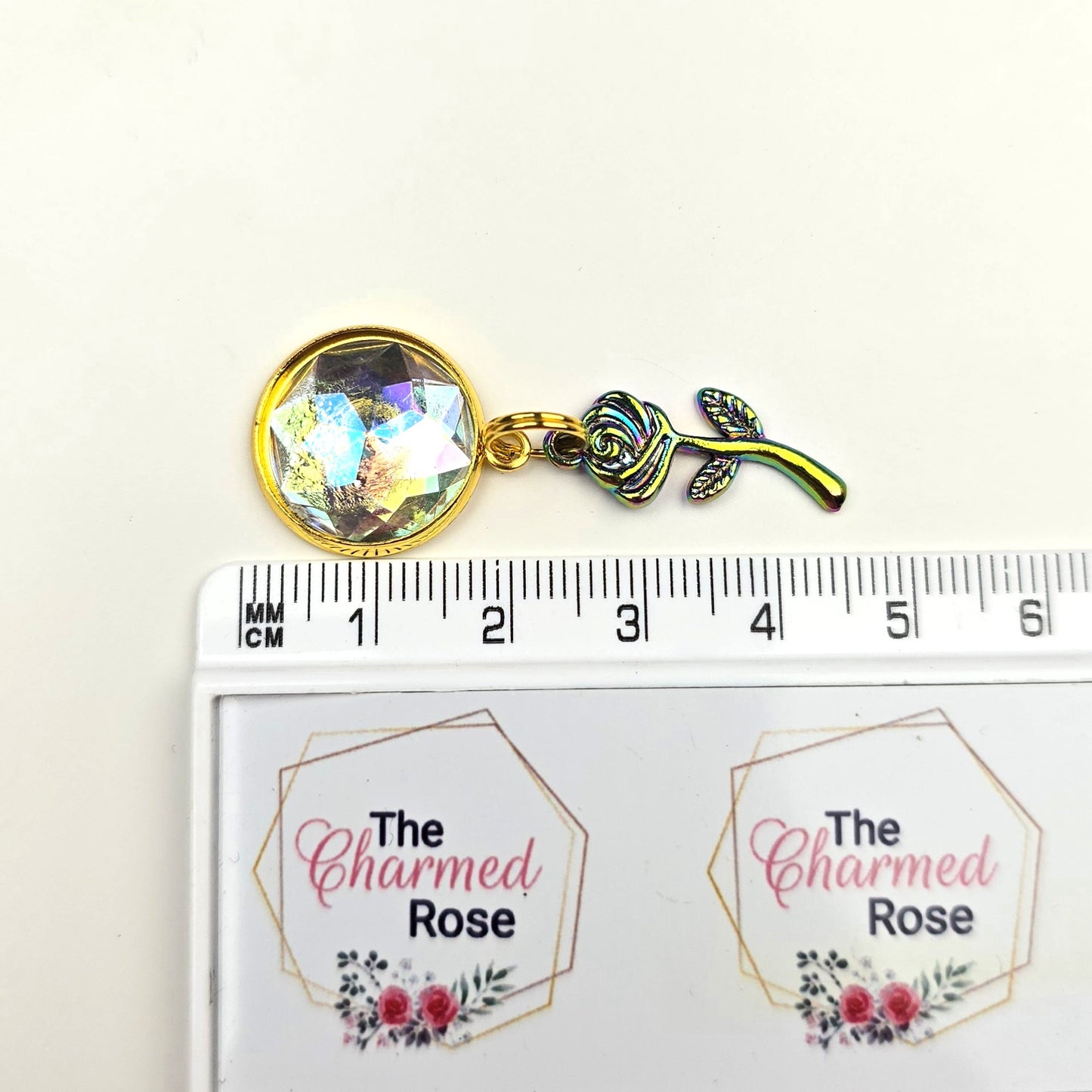 Oil Slick Rose flower Charm Dangly