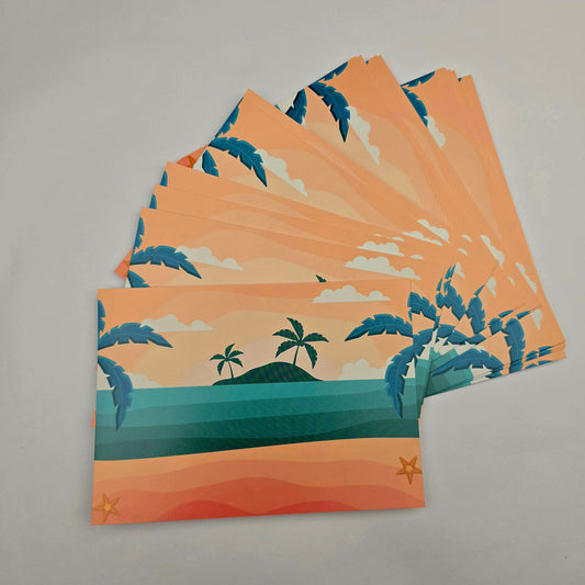 A6 Bow Backing Cards - Summer Beach Scene