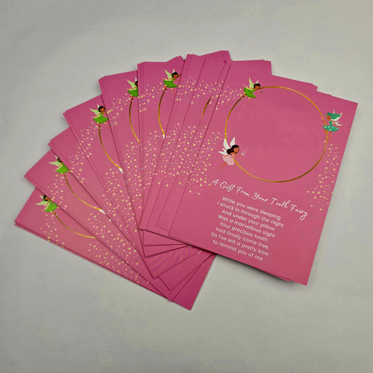 A6 Bow Backing Cards - Tooth Fairy Poem X50
